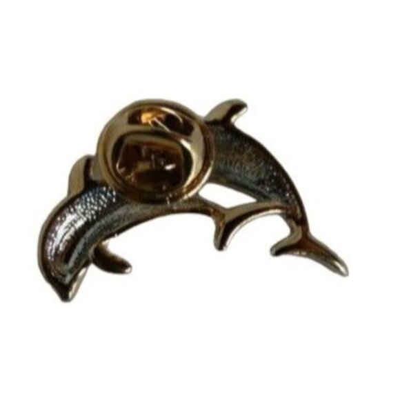 Dolphin-Themed Gold Tone Rhinestone Encrusted Brooch Pin - Picture 5 of 11